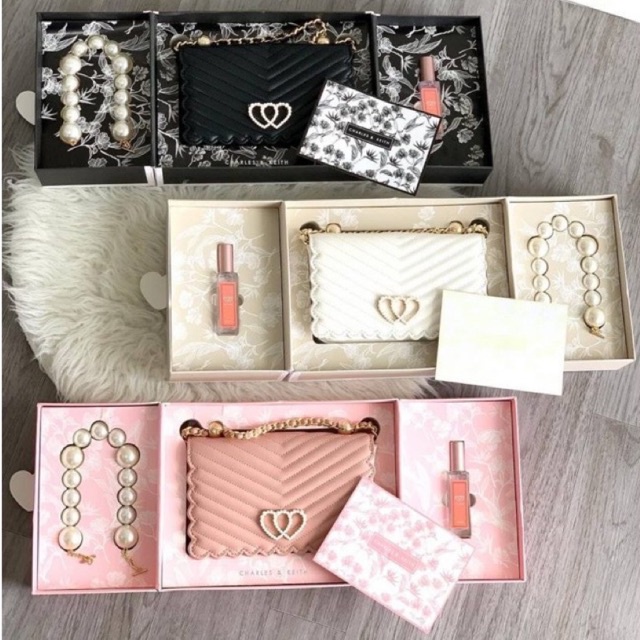 Tas CK Pearl Gift Set FREE BOX ORI White Black Pink
