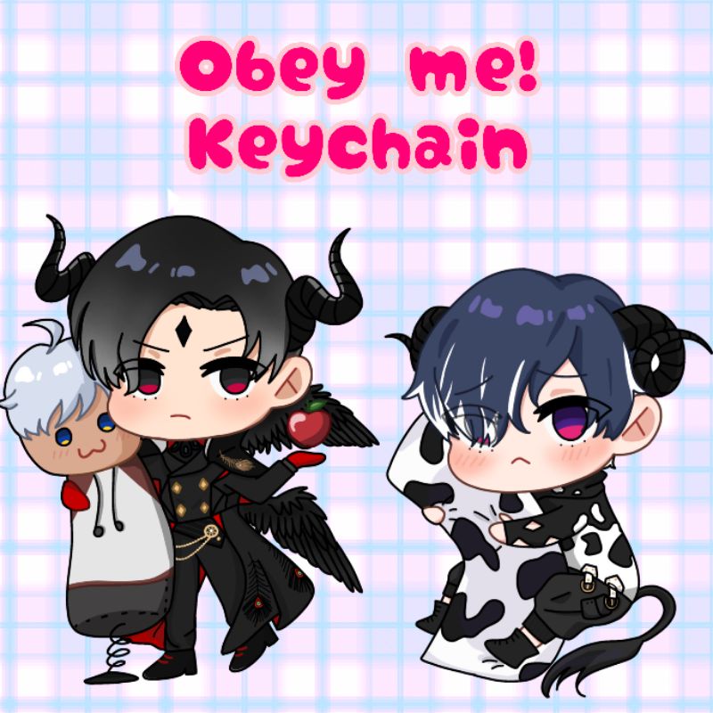 Obey Me keychain akrilik 2 sisi gantungan kunci Chibi lucifer belphegor 6cm