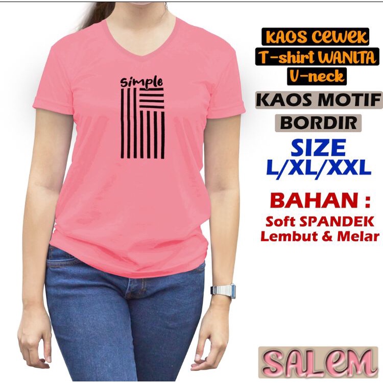 JESETA KAOS ATASAN WANITA V NECK BORDIR GROSIR MURAH ATASAN WANITA TSHIRT WANITA KAOS BORDIR SPANDEK