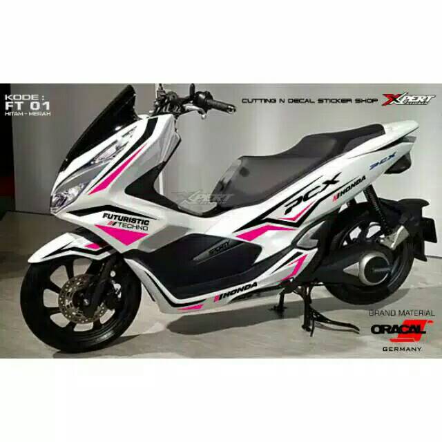 STICKER CUTTING HITAM PINK MOTOR PCX PUTIH