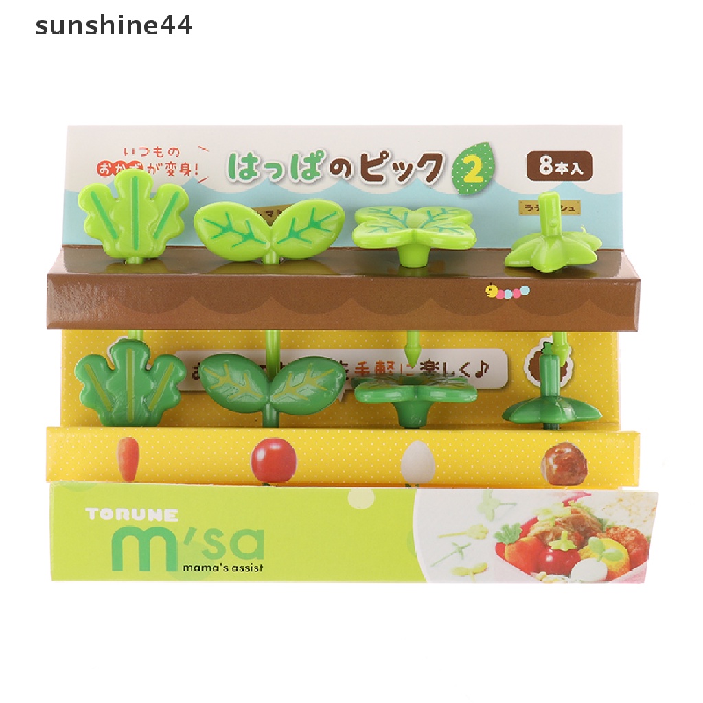 Sunshine 8pcs Pick Buah / Kue / Salad Mini Bentuk Vork Tandenstoker Bladeren