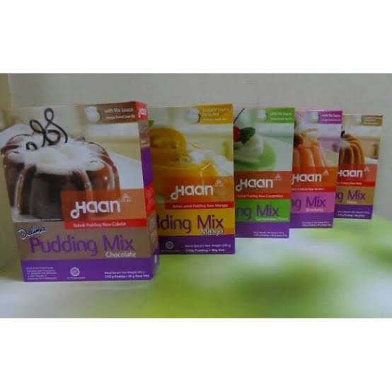 Haan Delima Puding Mix Coklat, mangga, strawberry Tepung Bubuk Puding Instan