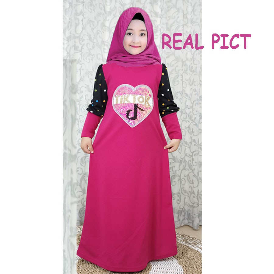 GAMIS ANAK TIIKTOK MANIK LENGAN KERUT CANTIK DRESS 4-12tahun CARLINA