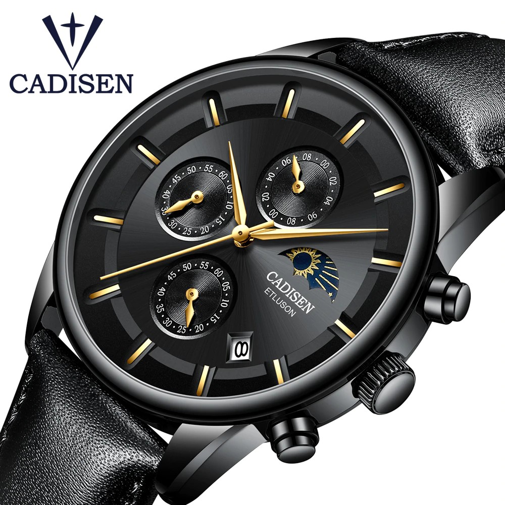 PROMO CADISEN Watch Men Top Brand Luxury Men's Fashion Casual Leather Watch Quartz Waterproof