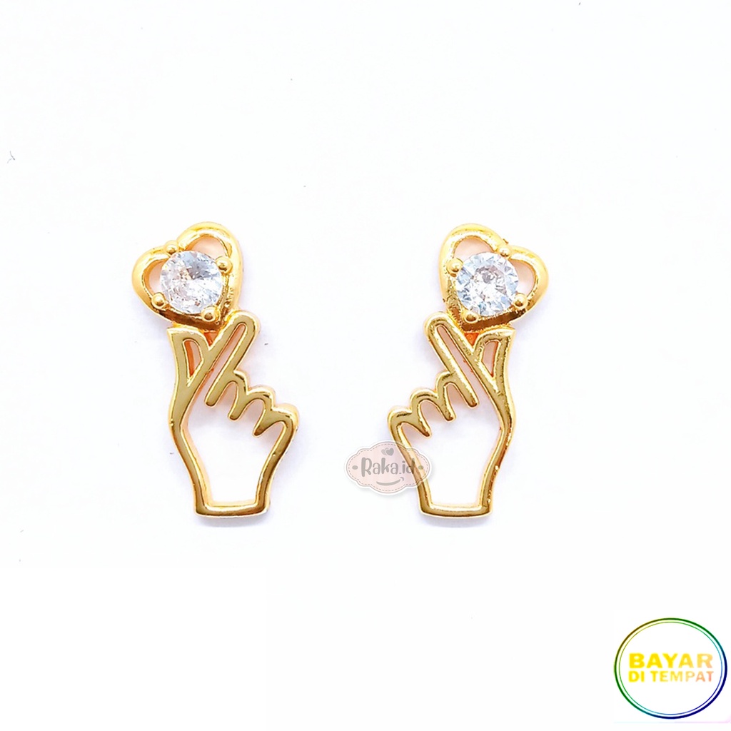 Anting Wanita Anting Tusuk / Stud Love Tangan Gold Perhiasan Aksesoris Wanita Lapis Emas 18k 806