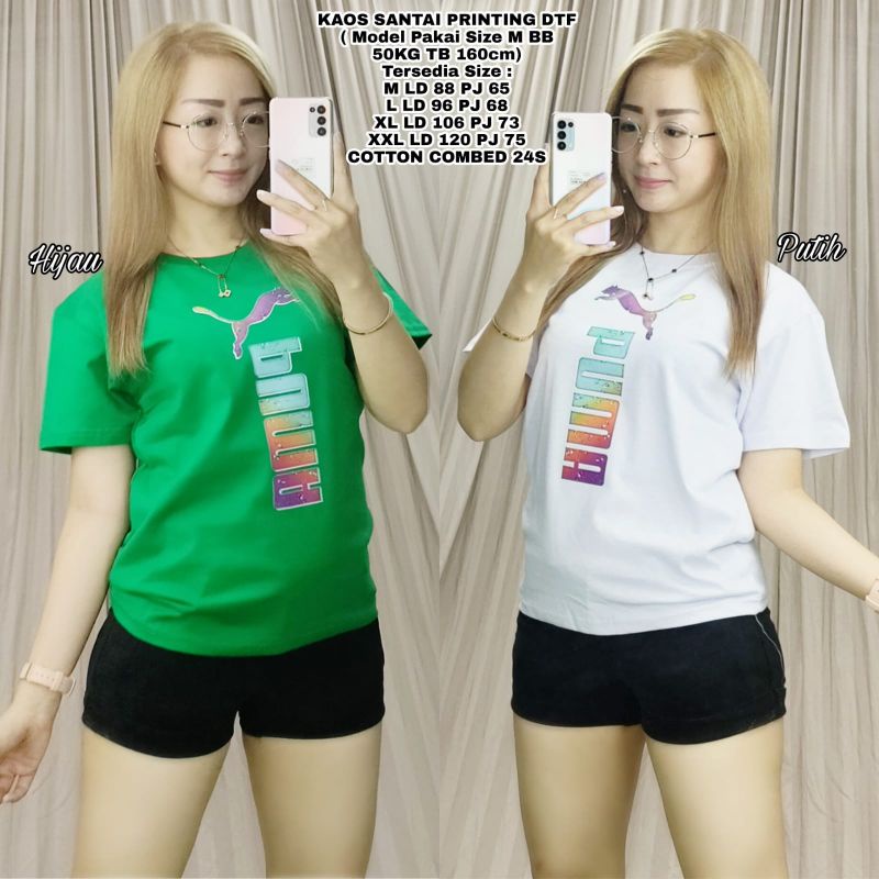 BAJU KAOS WANITA CEWEK MOTIF TERBARU PUMA GREEN WHITE BLACK NAVY RED YELLOW TOSCA BLUE