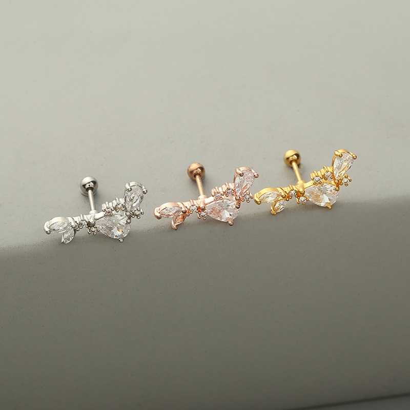 1 Pcs Western Style Cross Flower Pattern Inlaid Zircon Piercing Ear Studs for Bride Jewelry Accessories