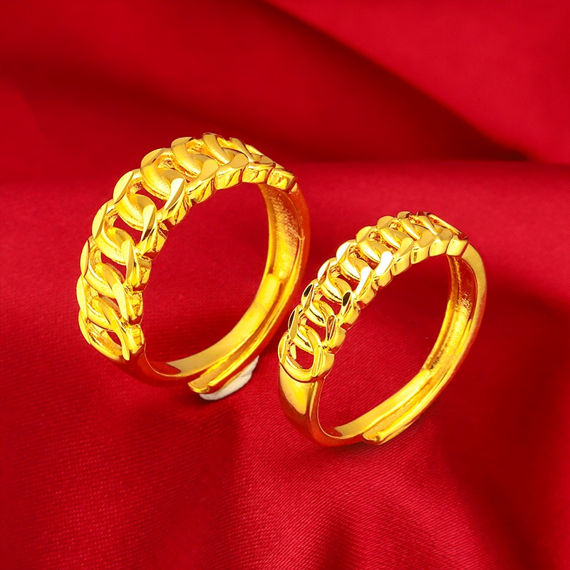 Cincin Model Twist Lapis Emas 24K Gaya Retro Adjustable