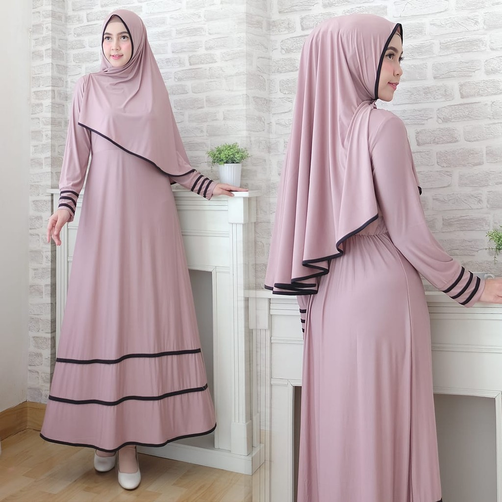 Syfarose gamis syari 1 set 20 warna ( dapat jilbab ) baju muslim / busana Size L & XL-Coklat