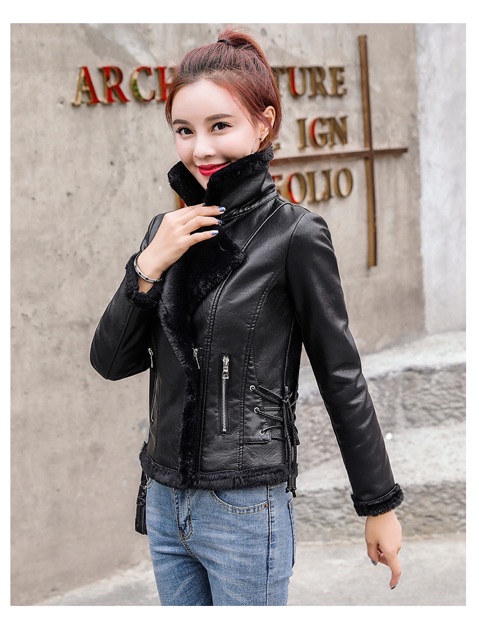 Jaket Kulit Bulu Wanita Musim Dingin Leather Fur Jacket Woman Winter