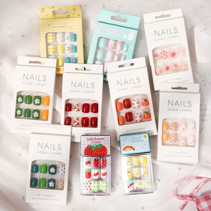 Kuku Palsu Set Pendek Panjang isi 12/24pcs Fake Nail Sticker Kuku Free Lem Tahan Air