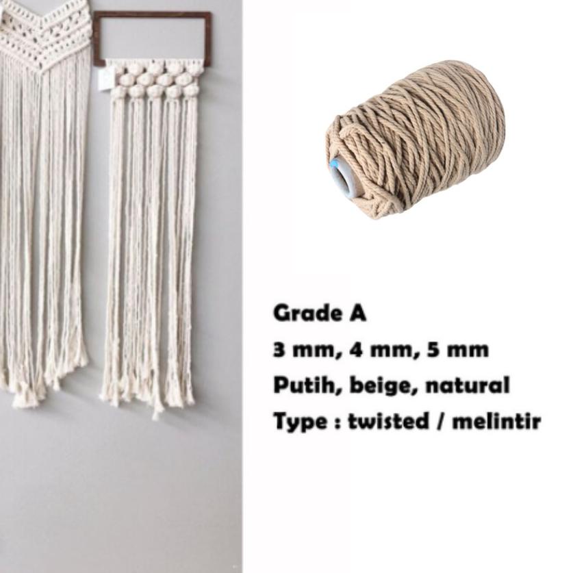 ✱ Benang / Tali macrame makrame Grade A super katun cotton rope 3, 4, 5 mm - 500GR / 1 KG ♩
