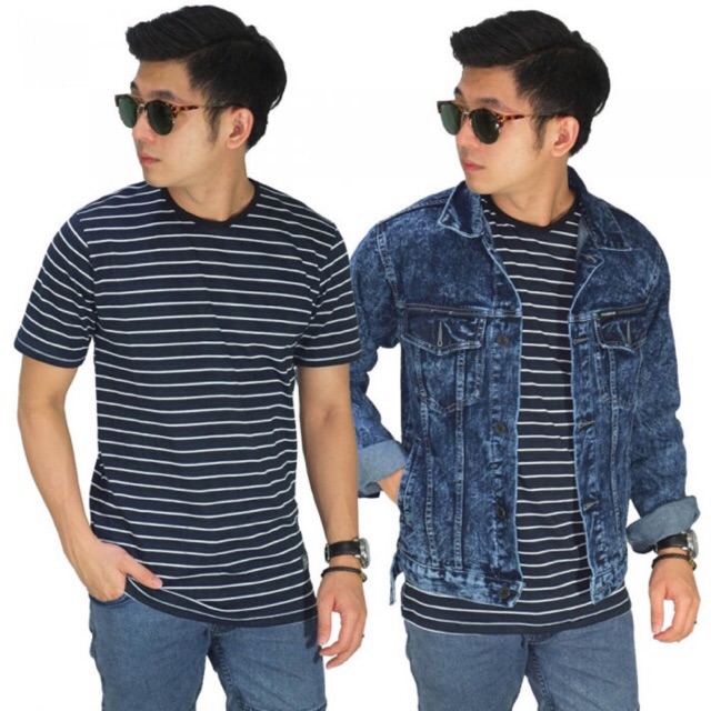 Kaos Pria Breton Stripe Belang Hitam Putih Casual
