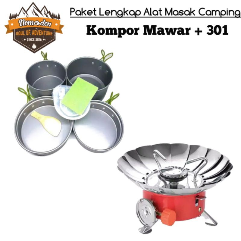 Paket Alat Masak Camping DS301 + Kompor Mawar Windproof