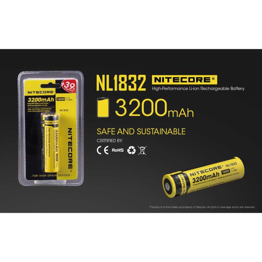 NITECORE 18650 Baterai Li-ion 3200mAh 3.7V - NL1832 - Black/Yellow