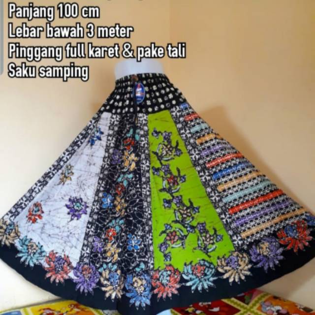 Jual rok batik tulis cap cantik panjang muslim hijab lilit payung lebar skirt kantor bunga hijau