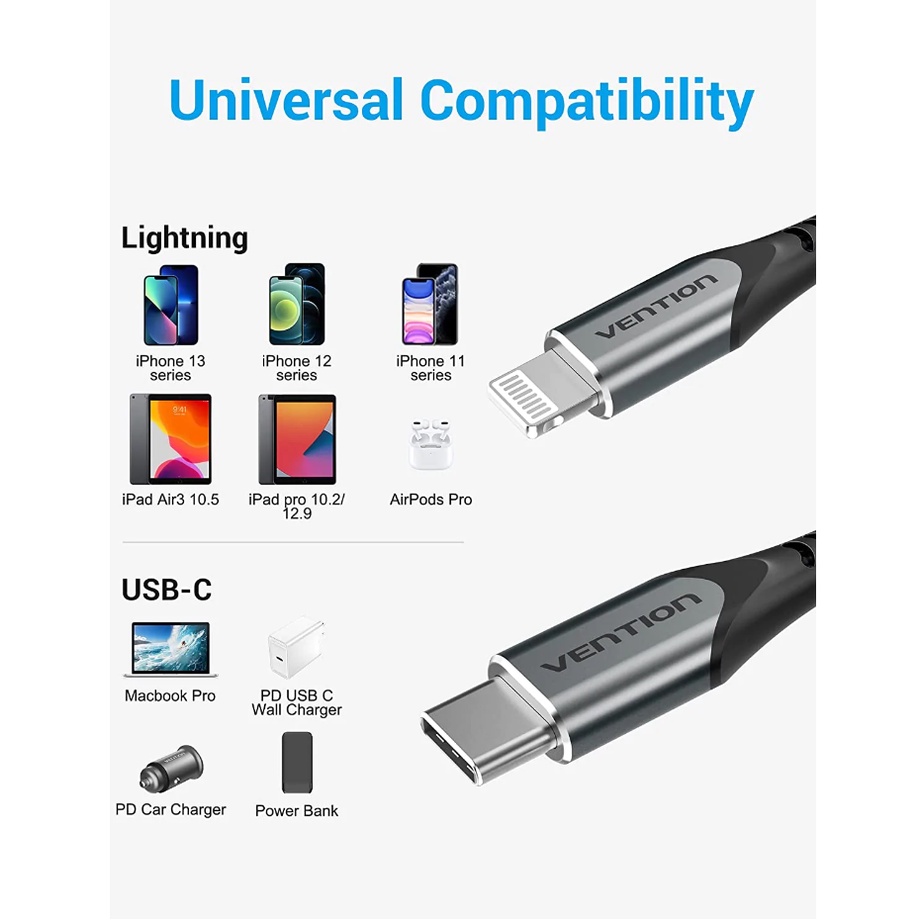 Vention Kabel Charge USB Type C to Lightning 3A MFI Iphone Cable Ipad