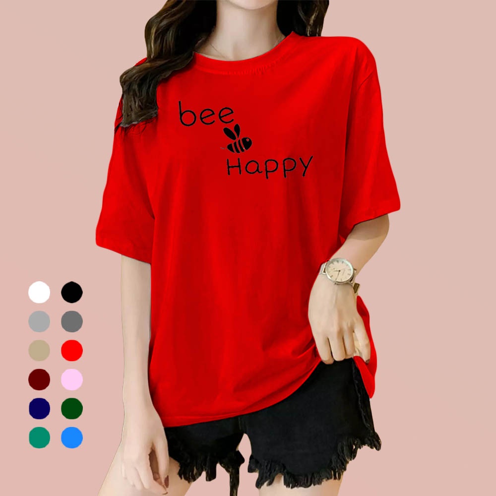 Kaos Wanita Bee Happy / Kaos Soft Katun / Atasan Wanita - Pria (Unisex)