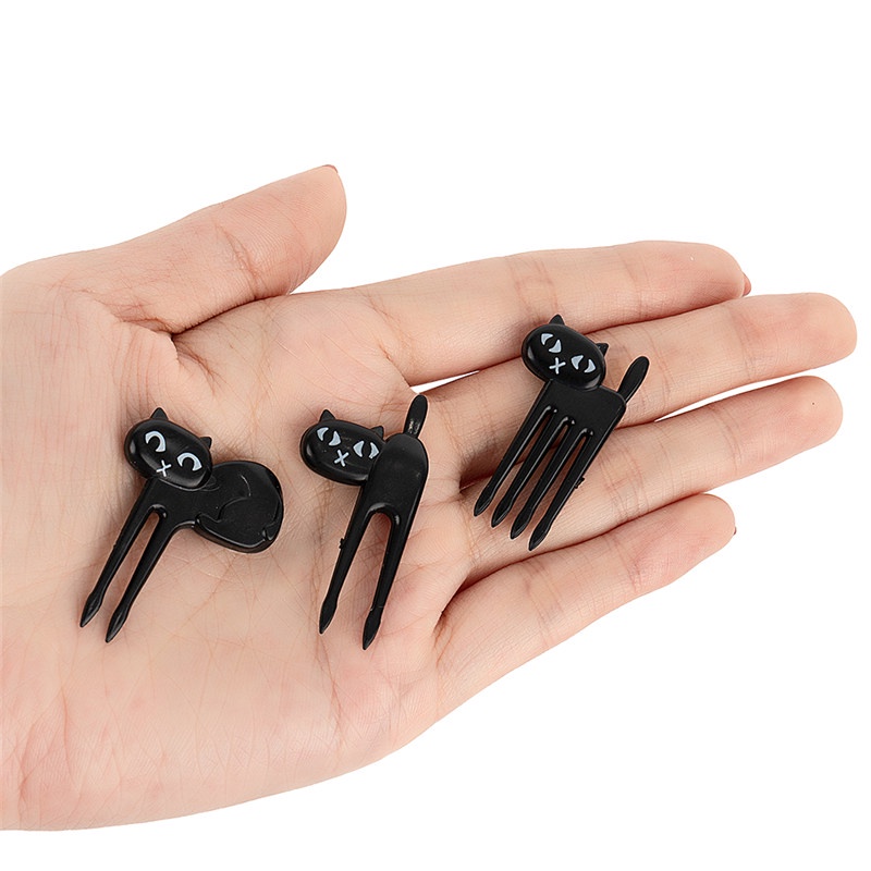 TK 6pcs/pack Cute Animal Fruit Fork Kids Snack Dessert Cartoon Forks Toothpick Lunch Decoration Black Cat Pattern