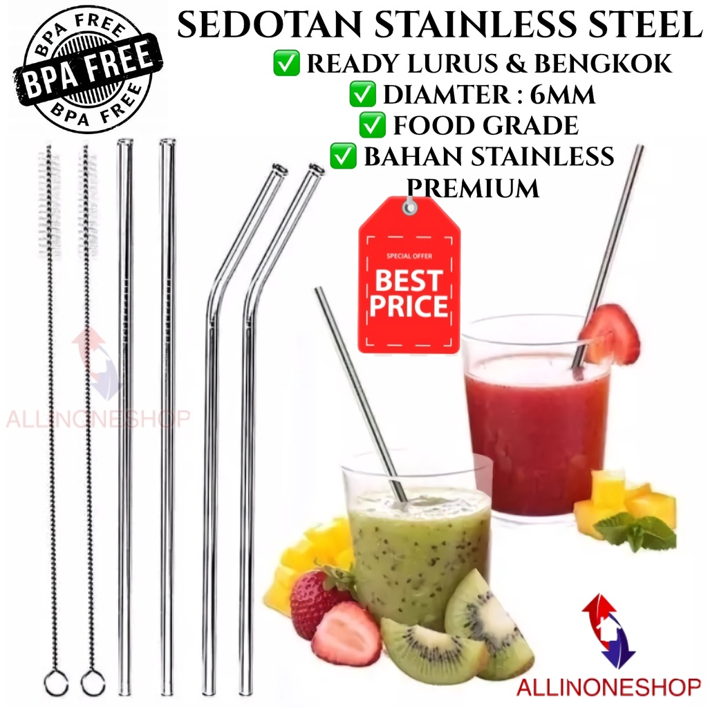 Sedotan Stainless Steel Lurus- Straw Stainless Steel Food Grade - Sedotan