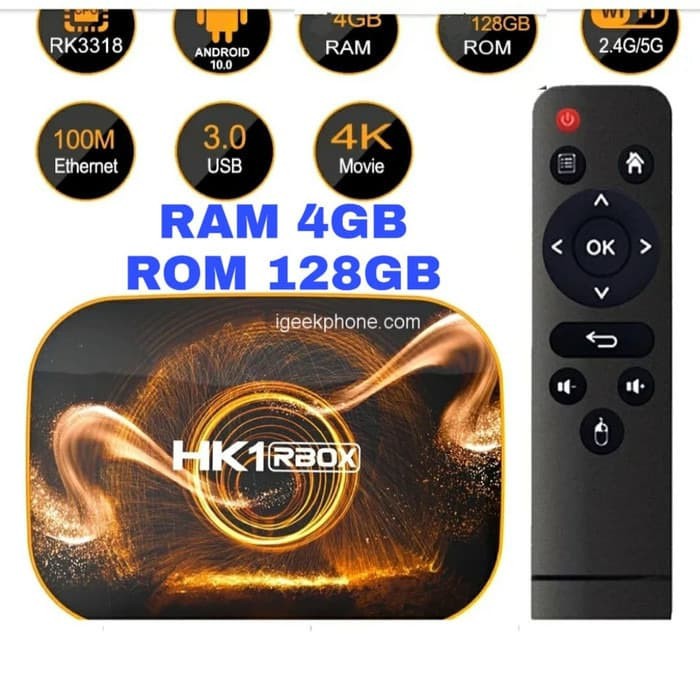 HK1 RBox RAM 4GB ROM 128GB Android Tv Box OS 10.0 support Bluetooth4.0 - TV BOX HK1 RBOX MURAH