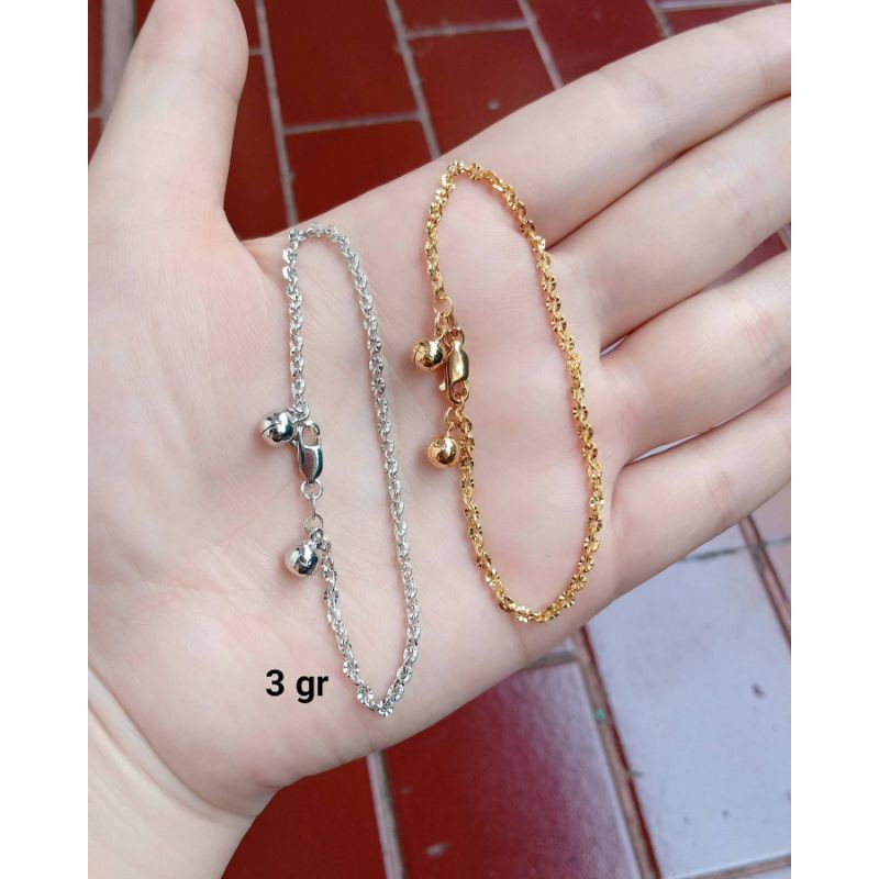 gelang dewasa nori ukir + 2 bel S925 / perhiasan perak 925 berlapis emas