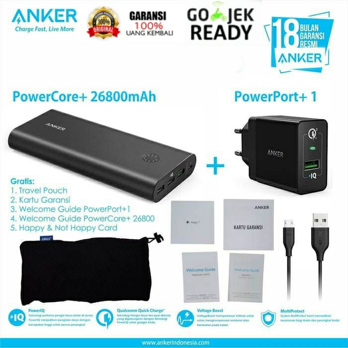 ANKER POWERCORE+ 26800Mah WITH QUICK CHARGE 2.0 POWERBANK ORIGINAL