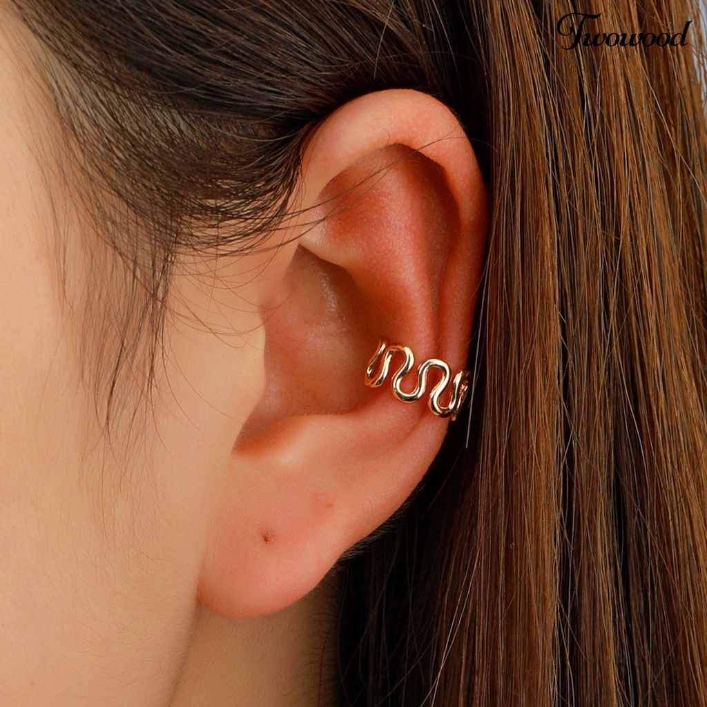 Twowood 1Pc Irregular C-Shape Ear Clip Alloy Hollow Non-Pierced Clip Earring Fashion Jewelry