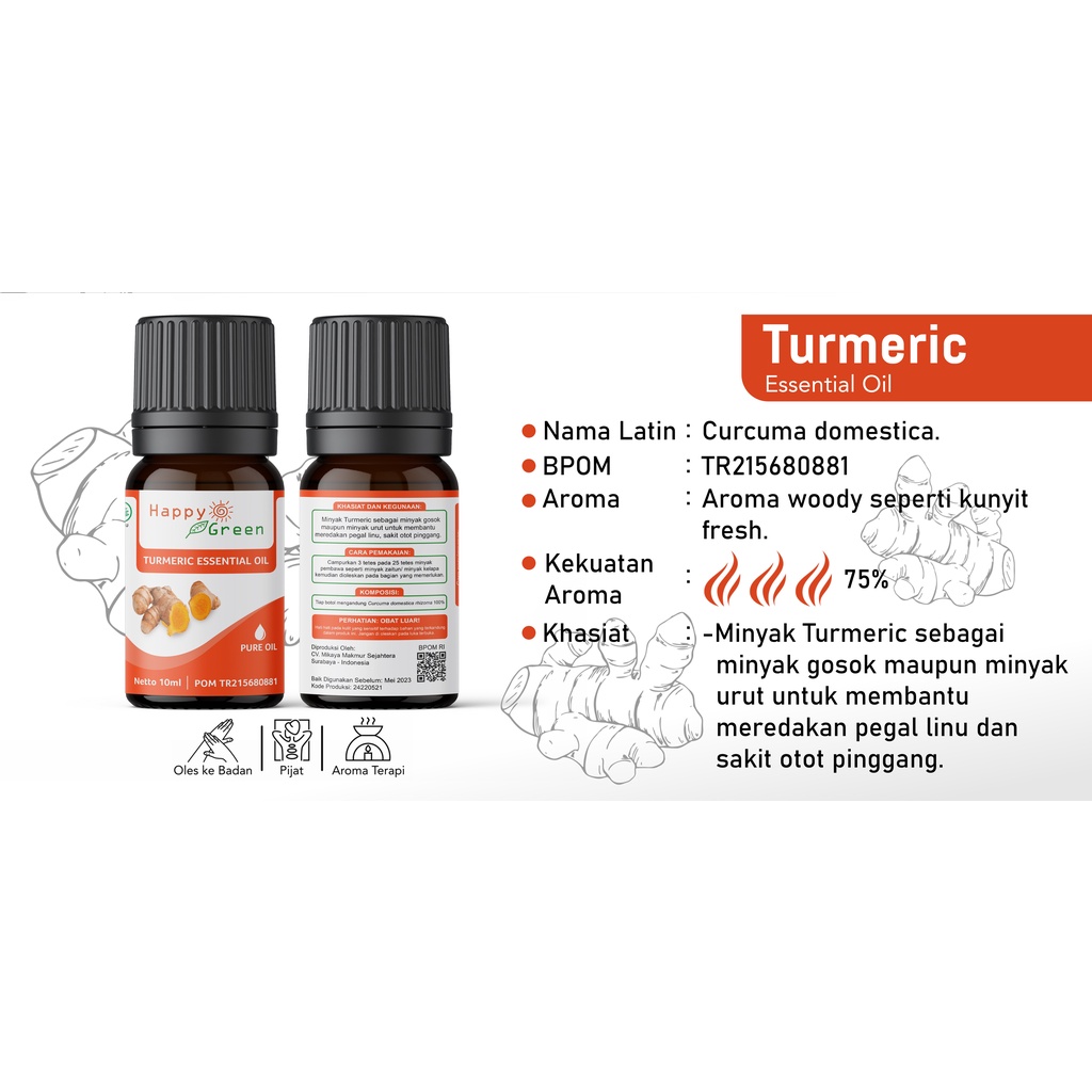 BPOM Happy Green Turmeric Essential Oil - Minyak Atsiri Kunyit Murni 100% Garansi Uang Kembali