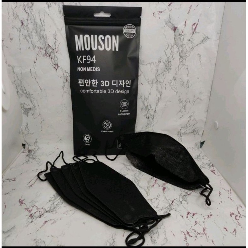 MASKER KF94 MOUSON WARNA HITAM ISI 10 LEMBAR