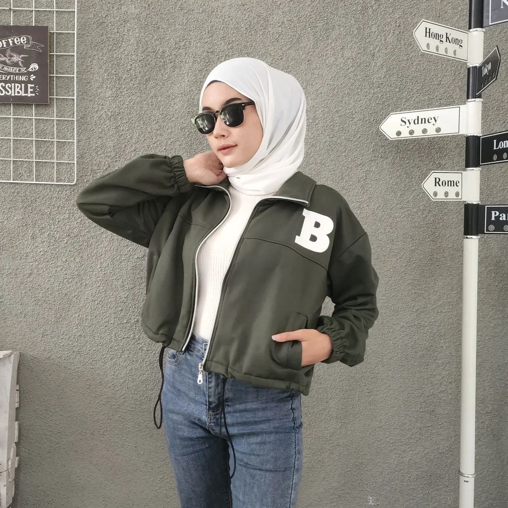 B CROOPE SERUT Sweater Jacket Wanita Ala Korean Stylish Casual OOTD Terkini Bahan FLEECE