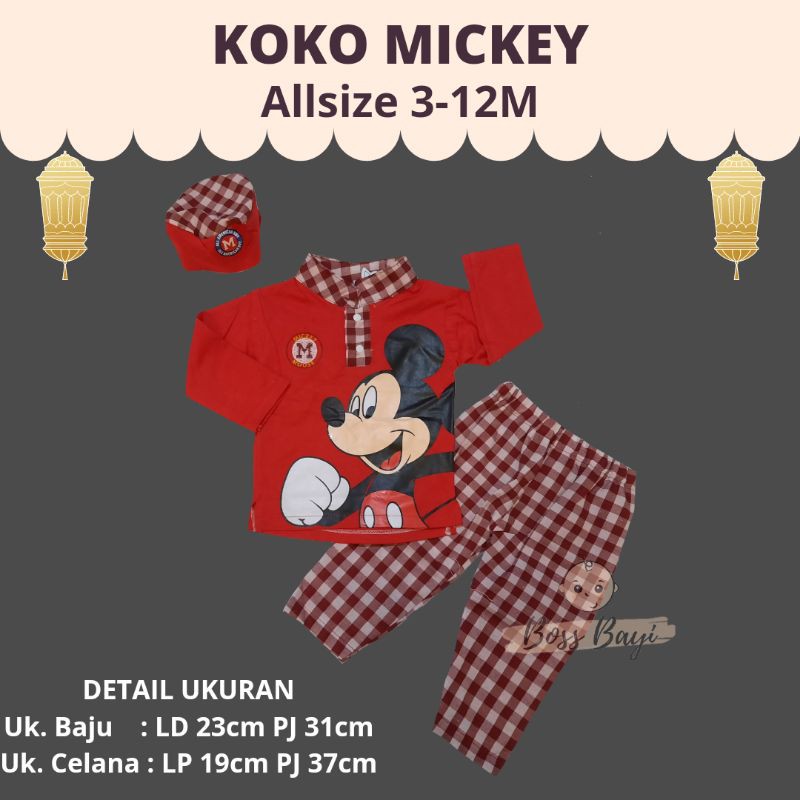 Setelan Koko Peci Bayi Anak Mickey / Baju Lebaran