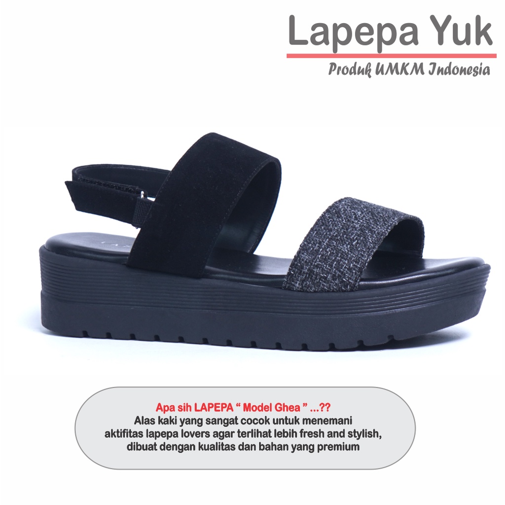 LAPEPA YUK -  Sepatu Sandal Wanita Wedges GHEA ALL COLOR Model Ban dua Tali Strap belakang Hak Tinggi Sole 4 cm Spatu Sendal Gunung Cewek  Size 36 37 38 39 40 Warna Hitam Black Cewe Kekinian Premium Terbaru Shoes Ori Original Mall Official Store Promo