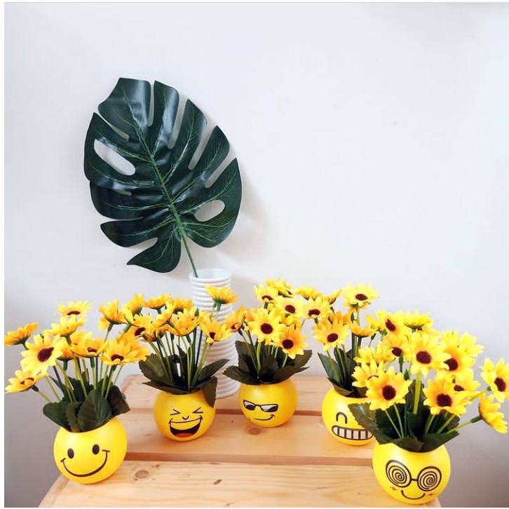 Naindo B matahari + pot emoji lucu hiasan ruang tamu & kantor- bunga matahari-bunga imitasi