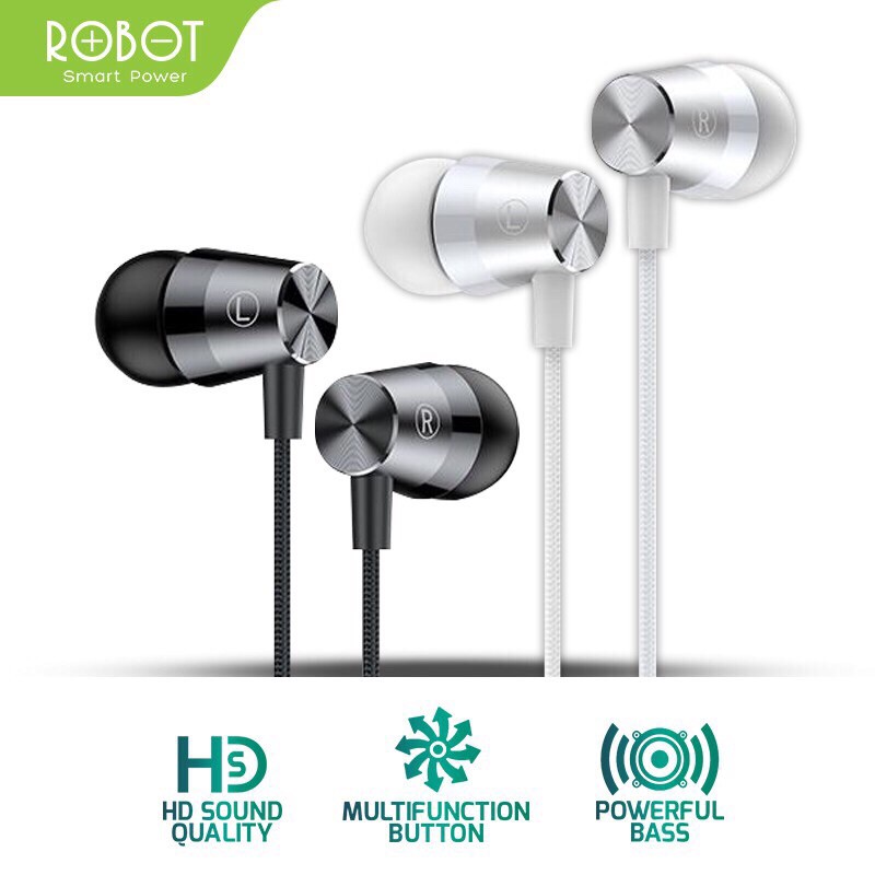 Headset earphone ROBOT RE101 RE101S Wired Earphone Bass Android iPhon Original - Garansi 1 Tahun