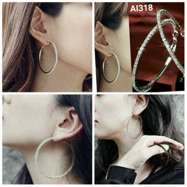 Anting hop lingkaran kristal AI318