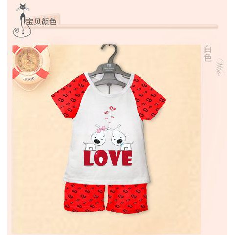 STKDK123 - Setelan Anak Kecil Cute 2Dog Red Love