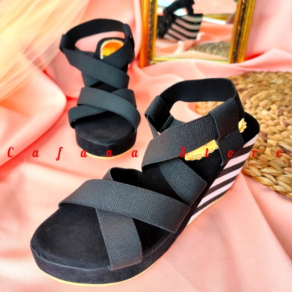 PROMO!!! Wedges Wanita Motif Belang SDW71