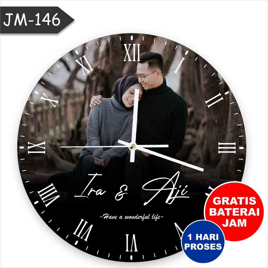 Jam Dinding Custom Foto Kado Nikah Hadiah Wedding Jam Meja Rak Bulat Unik couple Sahabat Aniversary 