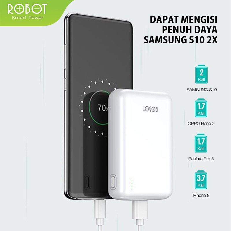 PowerBank ROBOT 10000mah RT10 Dual Input Port Type C &amp; Micro USB Original - Garansi Resmi 1 Tahun