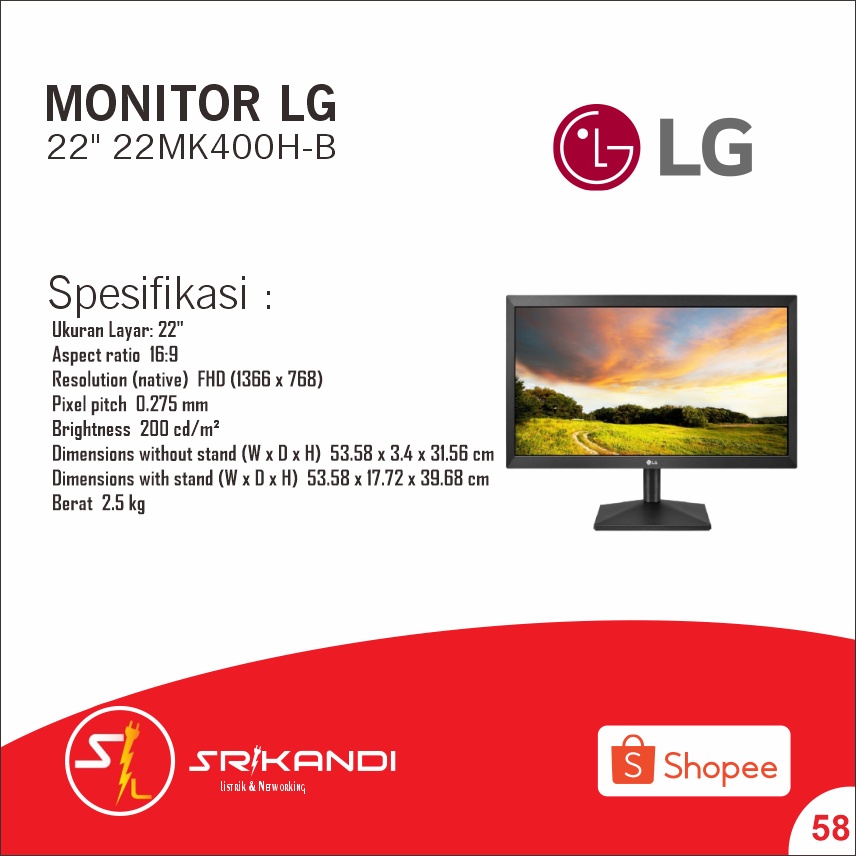 MONITOR LG 22" 22MK400H-B