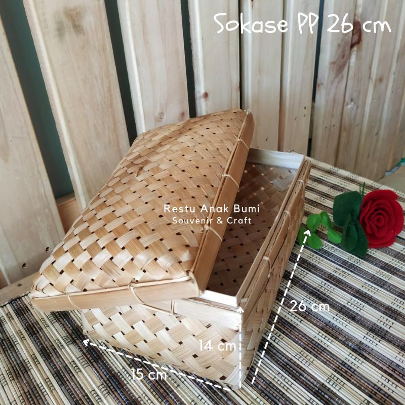 ( SKS ) kotak keranjang anyaman bambuSOKASE PP 26 cm - Wadah Bambu - SOKASE KAKI - Besek Sokase - WA