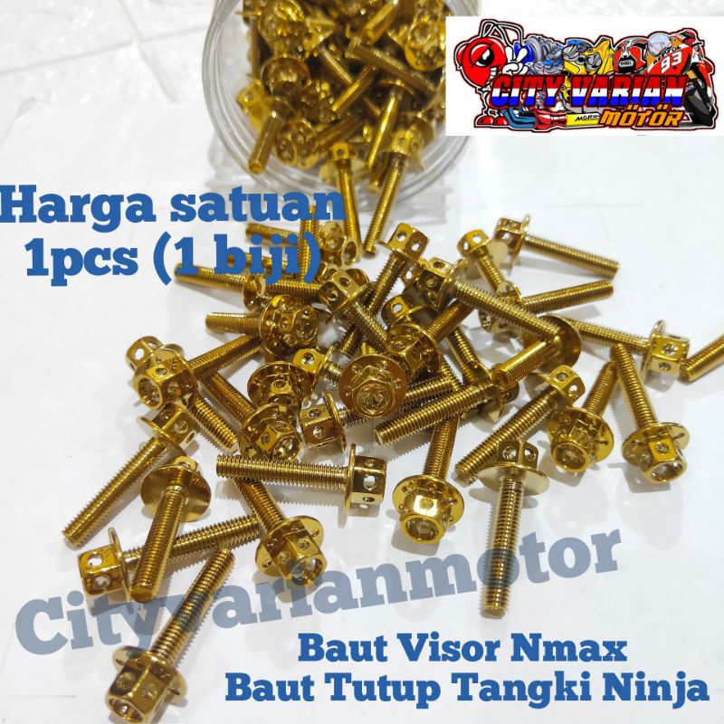 BAUT VISOR NMAX NEW NMAX OLD LEXI BAUT PROBOLT GOLD FLOWER HENG M5X25 DRAT 8 PANJANG 2.5CM Harga1pcs