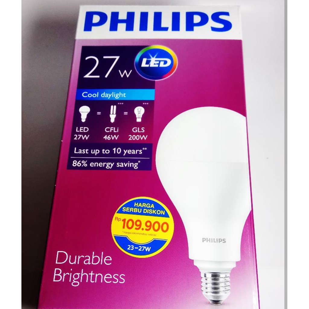  Lampu  LED Philips  27 watt bohlam 27 w philips  putih 27 