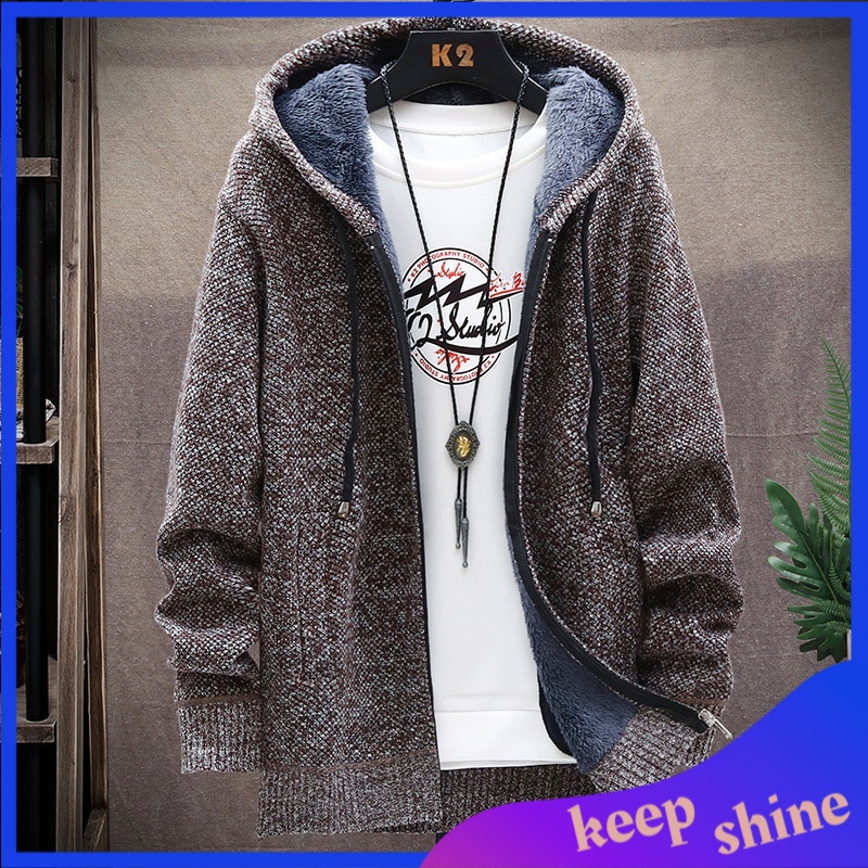 Sweater Pria Import Premium Sweater coat men  winter thickened warm cardigan sweater men's hat colla