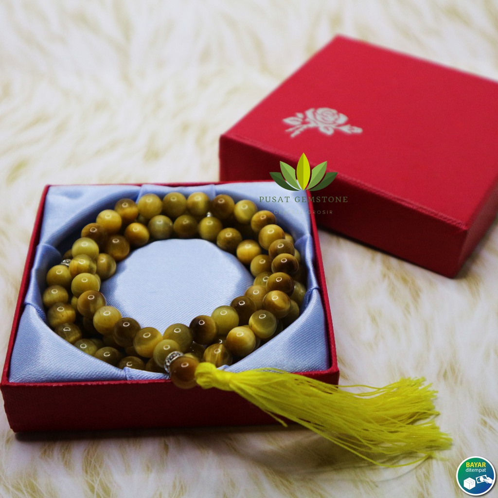 Tasbih Tiger Eye Madu / Tiger Eye Golden Honey 8 mm ( FREE BOX TASBIH)