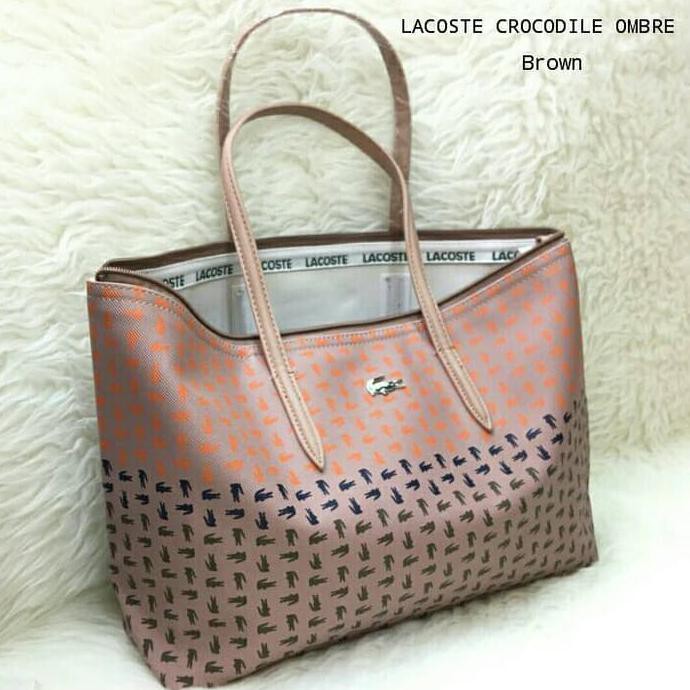 PROMO TAS WANITA IMPOR BRANDED TOTE BAG LACOSTE CROCODILE OMBRE - GOLD