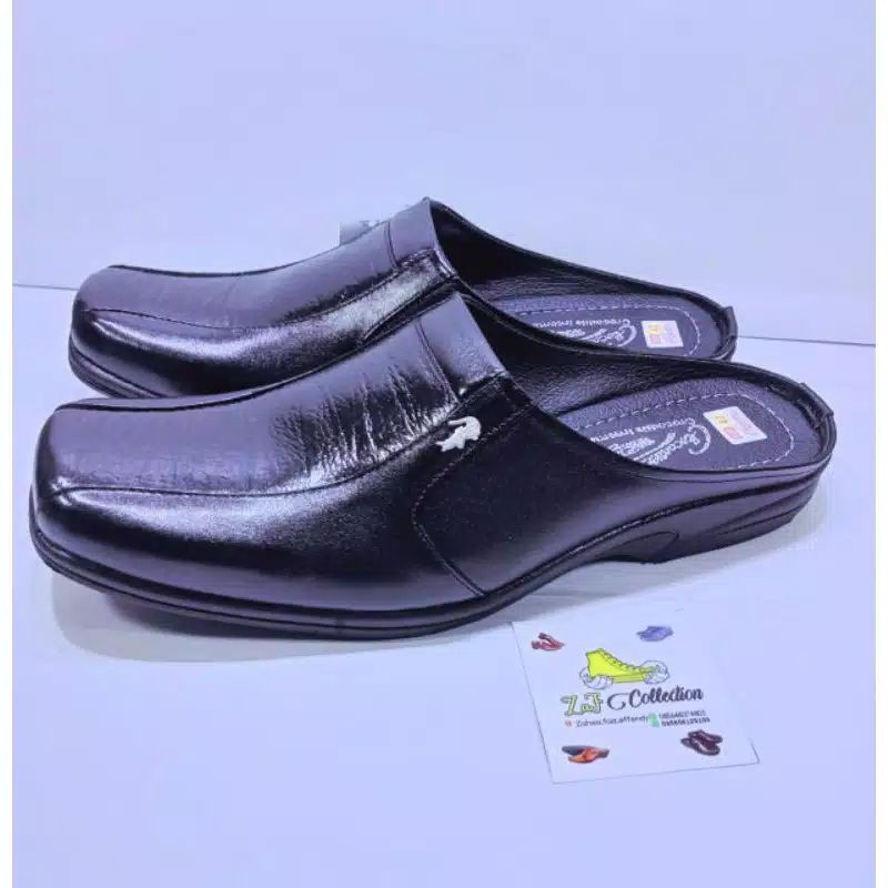 Sepatu sandal pria crocodile kulit asli hitam polos