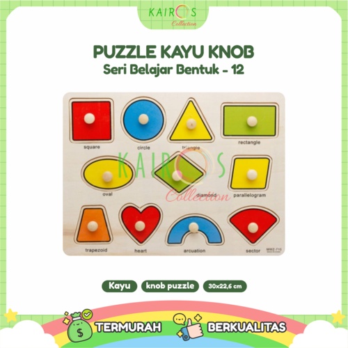 Puzzle Anak Kayu Knob Belajar Shape (Bentuk)