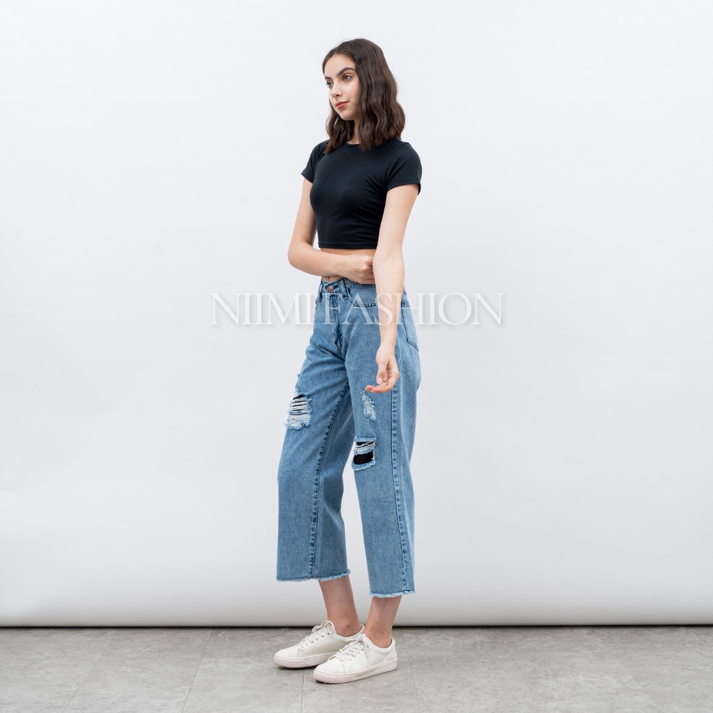 NIMI - Claudya Ripped jeans Celana Kulot Jeans Boyfriend Highwaist Wanita